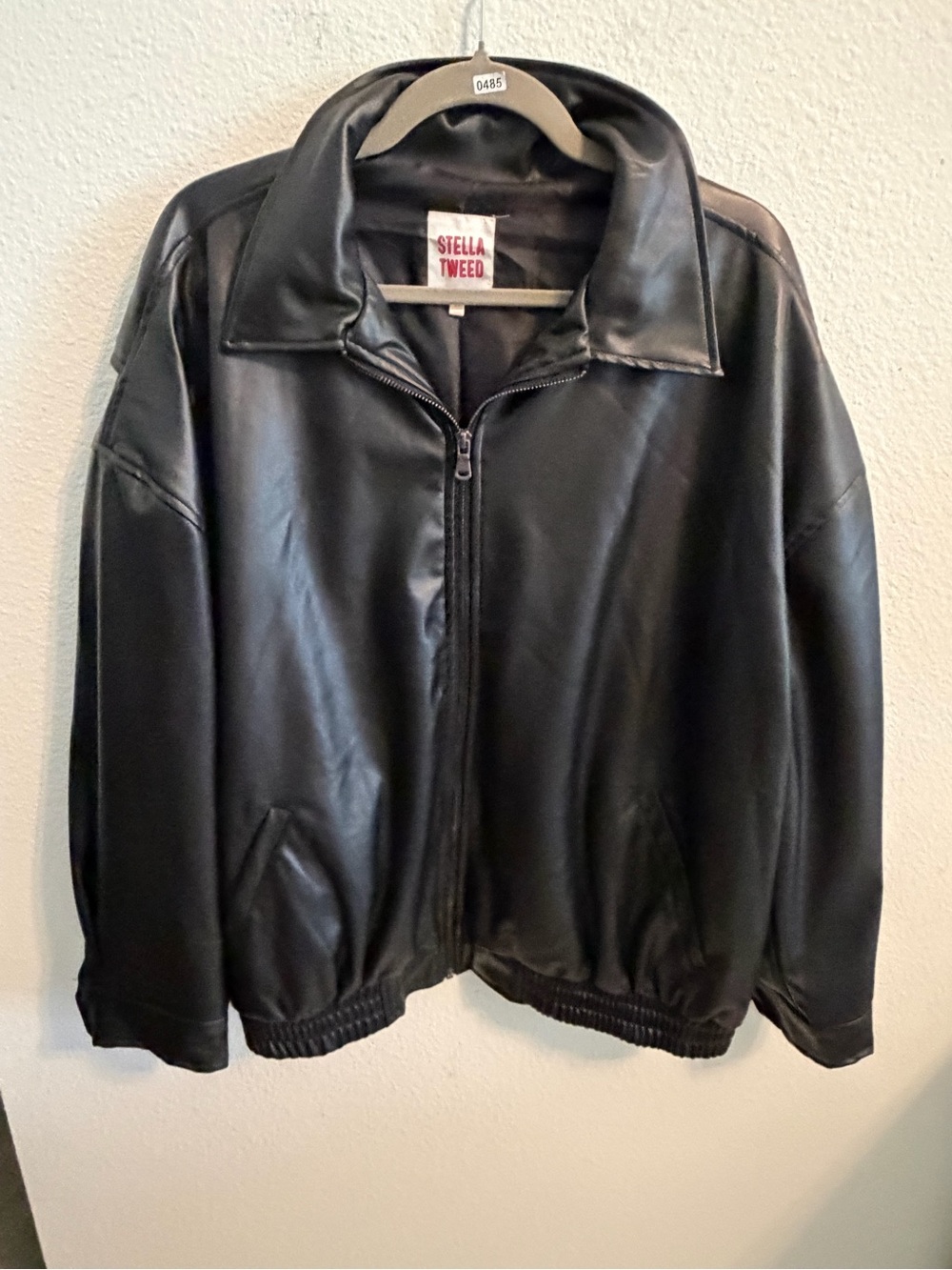 Stella Tweed Black Faux Leather Bomber Jacket